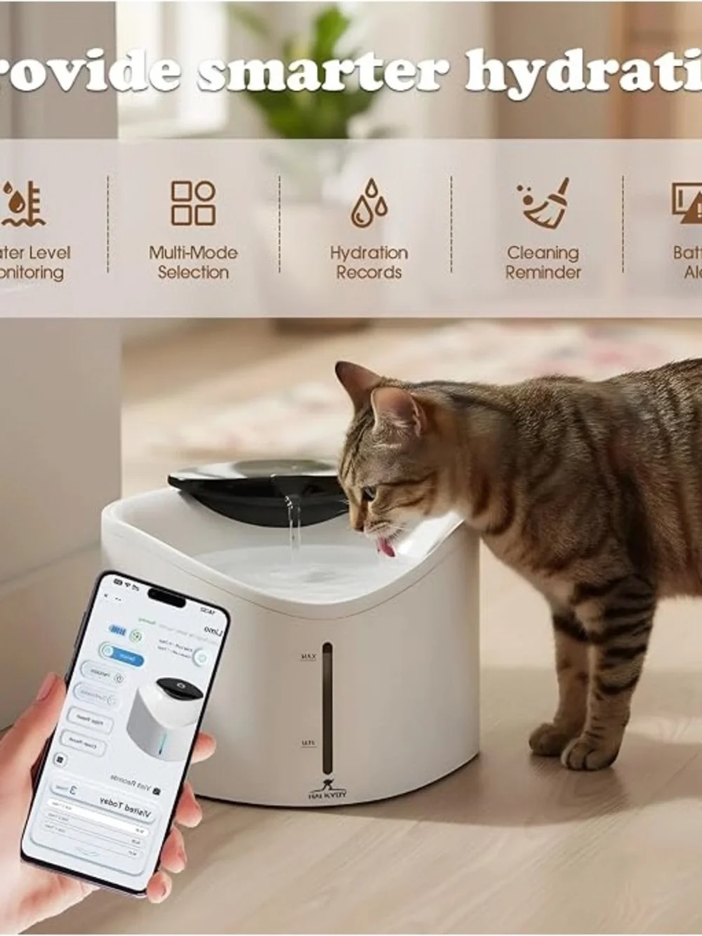 Wireless Pet Water Fountain, BPA-Free Ensure Safety, 2.5L/84oz App NIB!